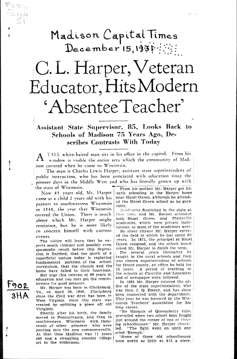  Source: Capital Times Topics: Education Date: 1931-12-15