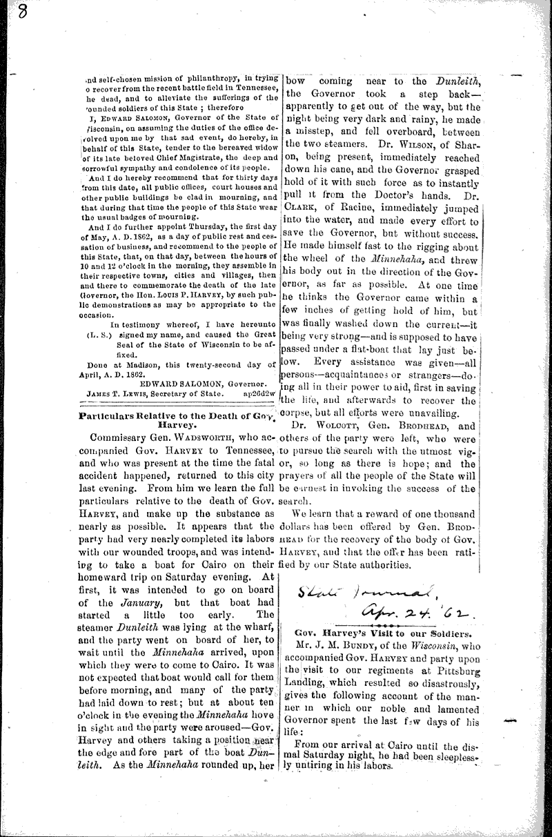  Source: Wisconsin State Journal Topics: Government and Politics Date: 1862-04-22