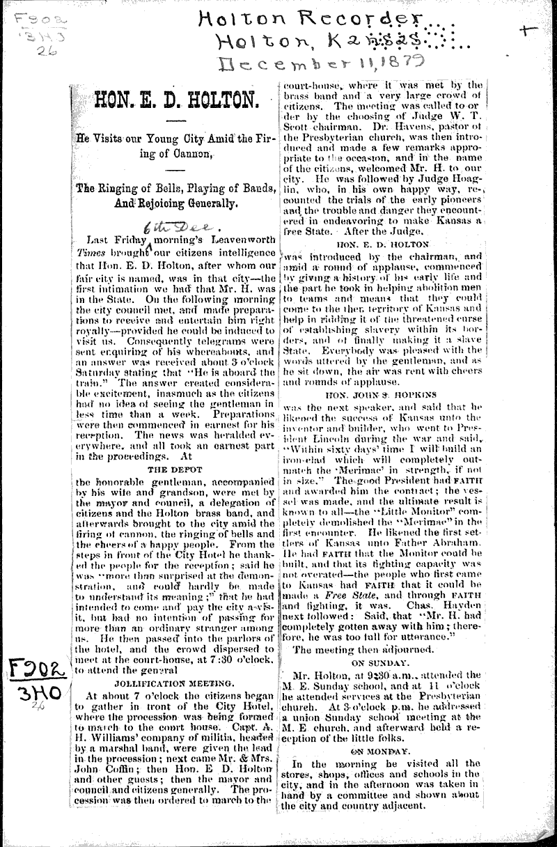  Source: Holton Recorder (KS) Date: 1879-12-11