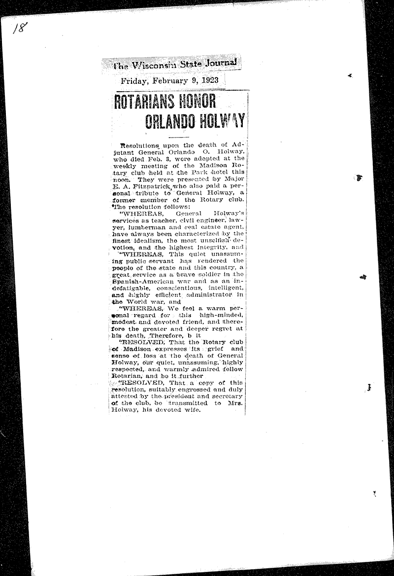  Source: Wisconsin State Journal Date: 1923-02-09