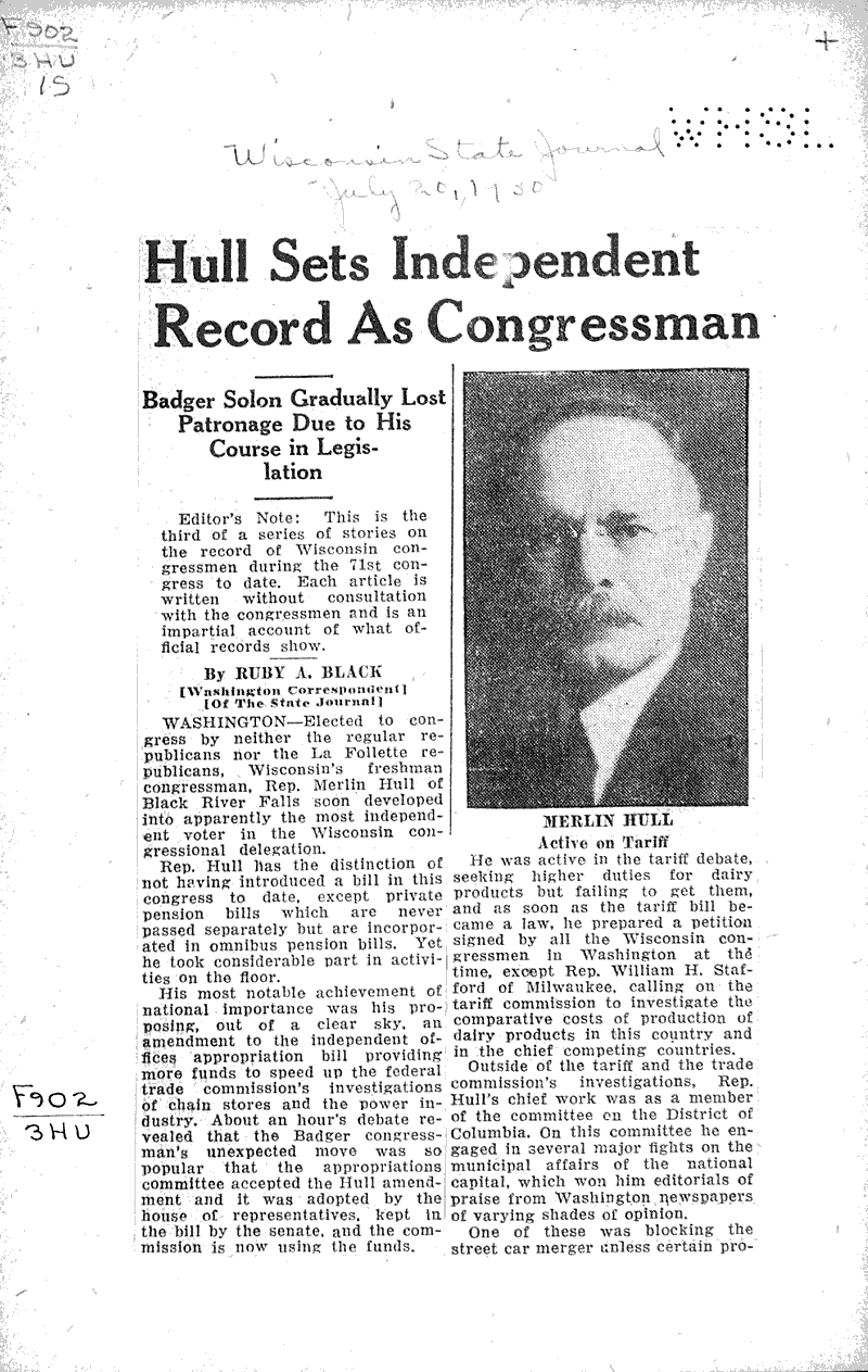  Source: Wisconsin State Journal Topics: Government and Politics Date: 1930-07-20