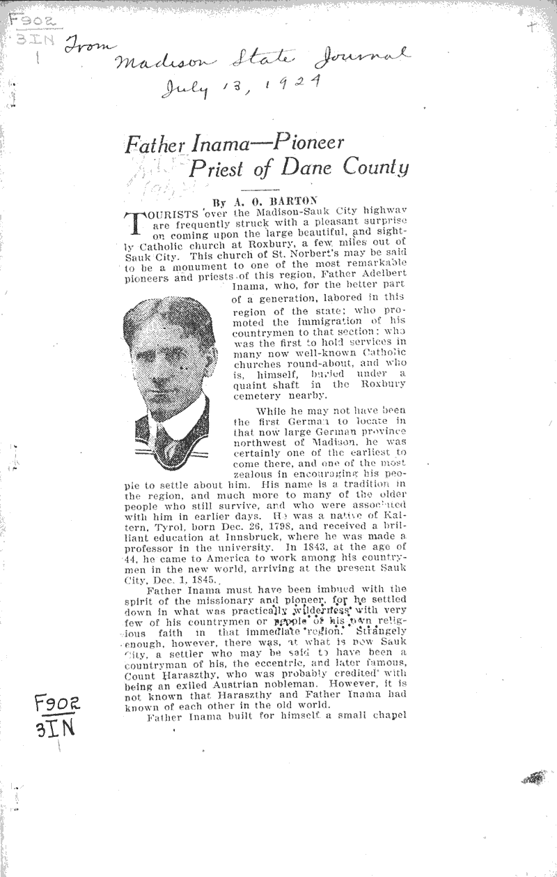  Source: Wisconsin State Journal Topics: Church History Date: 1924-07-13