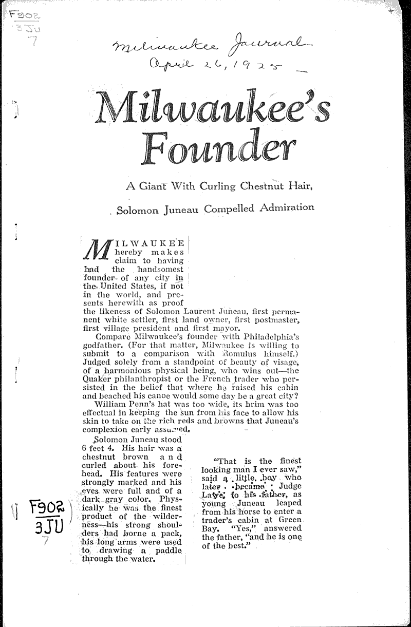  Source: Milwaukee Journal Topics: Government and Politics Date: 1925-04-26