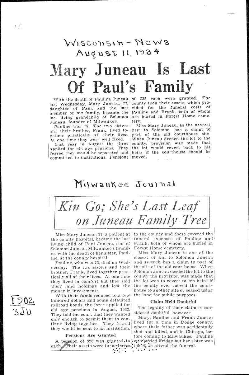 Mary Juneau is last of Paul's family Source: Wisconsin News Date: 1934-08-11