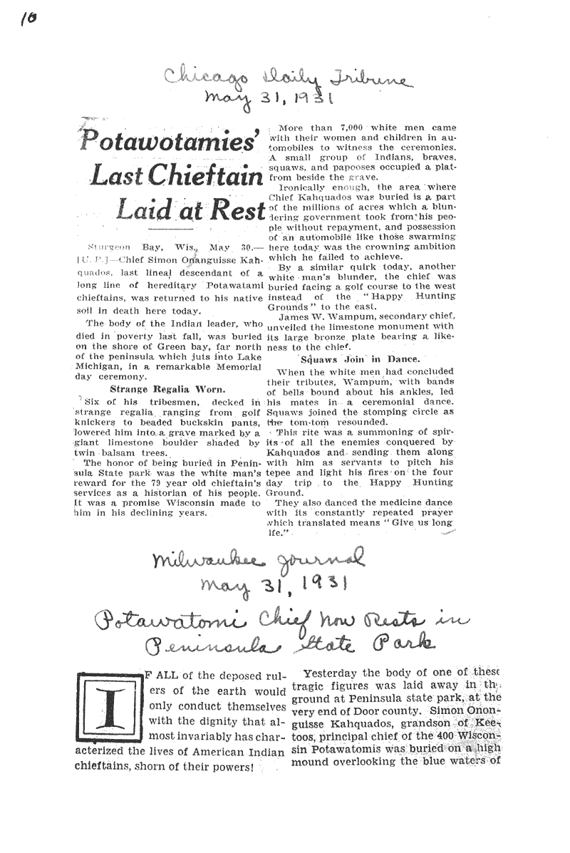  Source: Milwaukee Journal Topics: Indians and Native Peoples Date: 1931-05-31