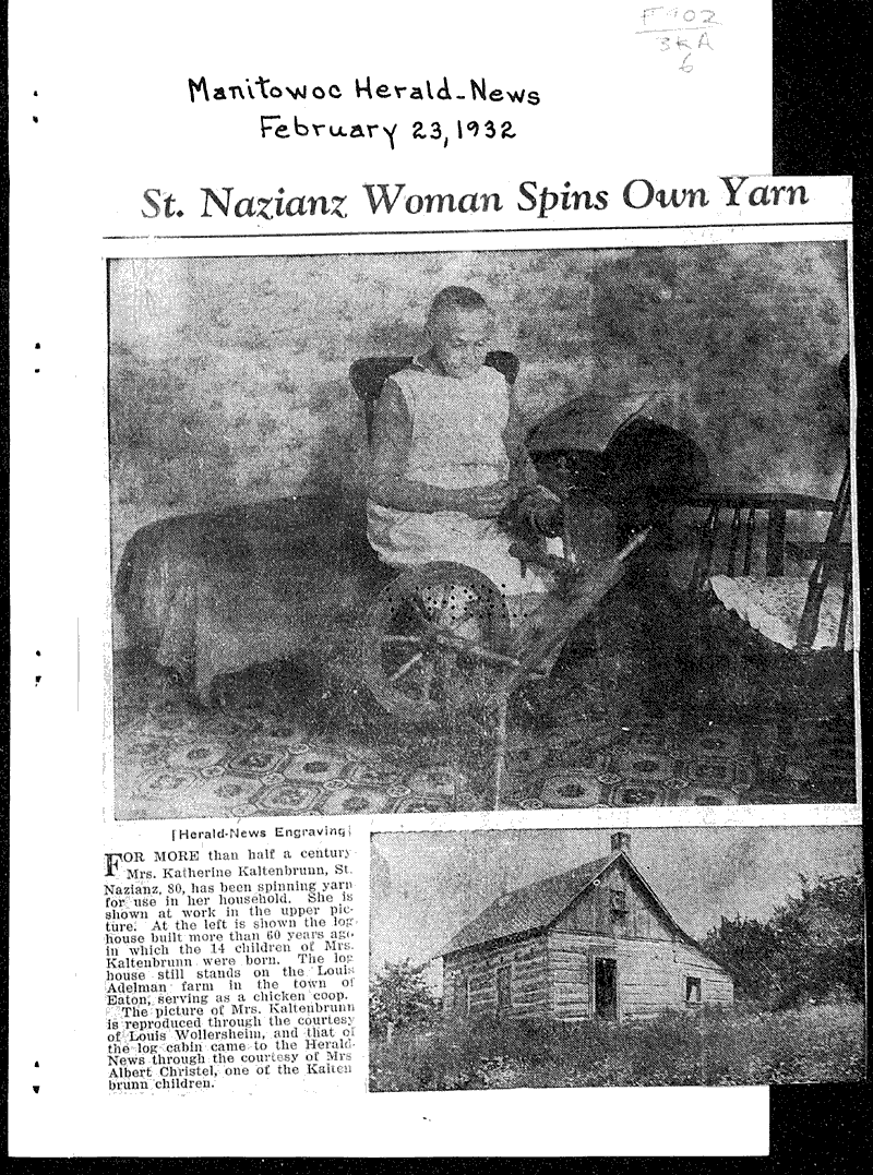 St. Nazianz woman spins own yarn Newspaper Article/Clipping