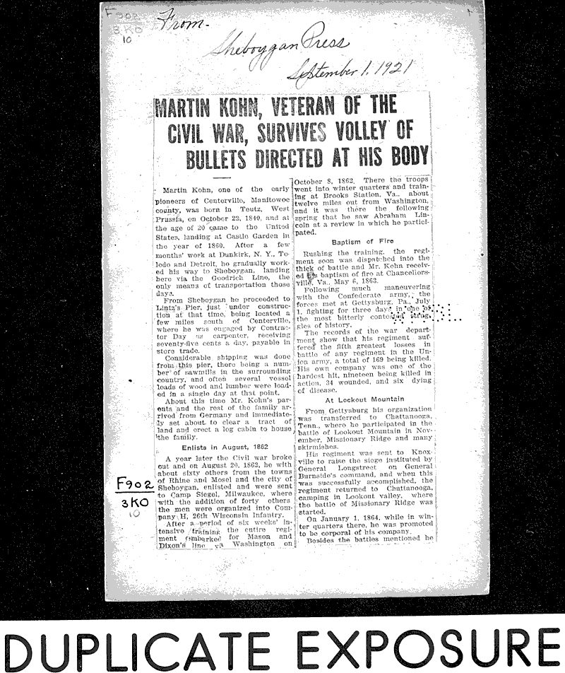  Source: Sheboygan Press Topics: Civil War Date: 1921-09-01