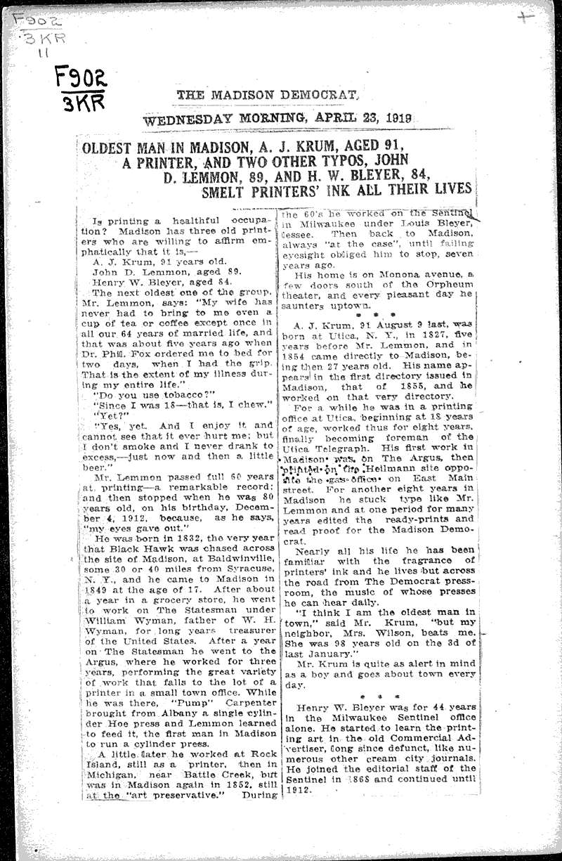  Source: Madison Democrat Date: 1919-04-23