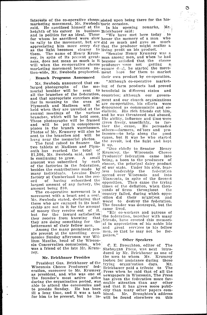 Tablet to Krumrey to be unveiled Thursday Date: 1927-10-11