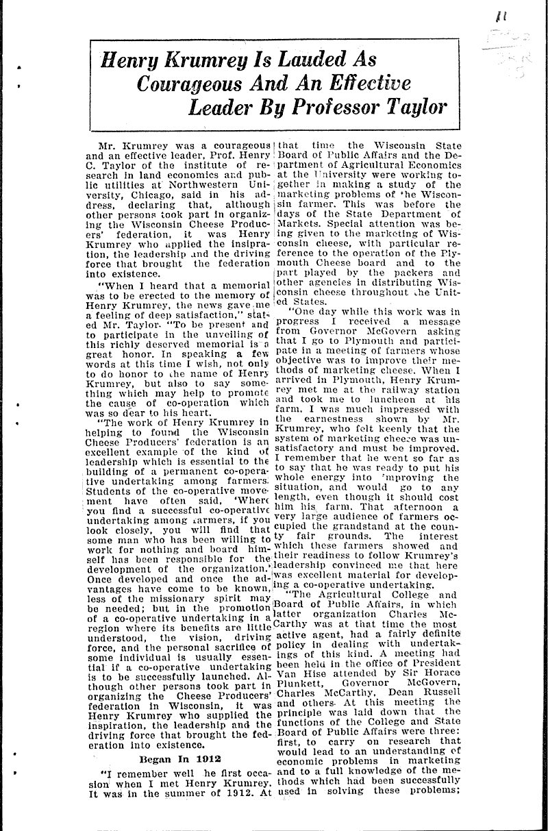 Tablet to Krumrey to be unveiled Thursday Date: 1927-10-11