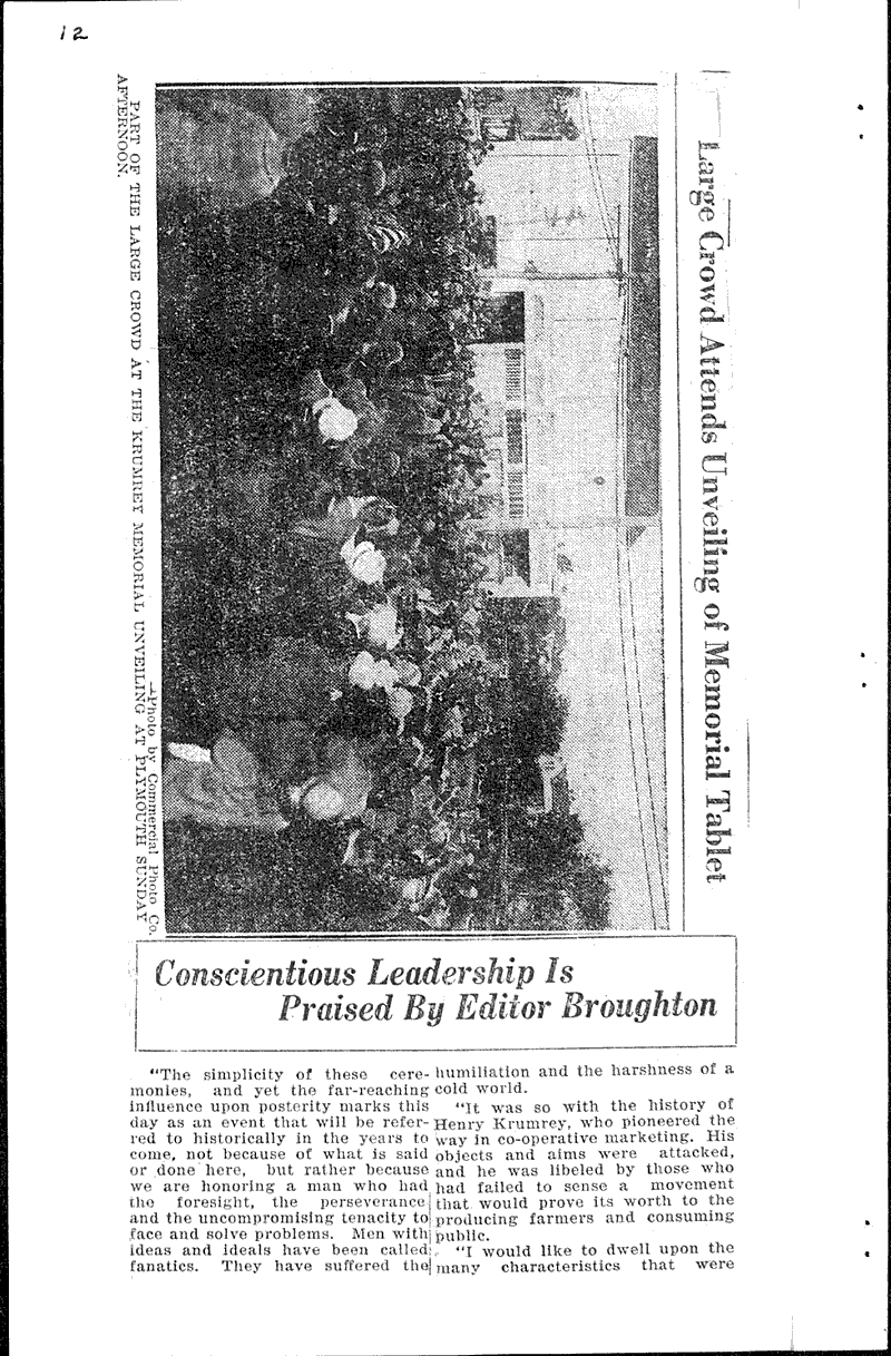 Tablet to Krumrey to be unveiled Thursday Date: 1927-10-11