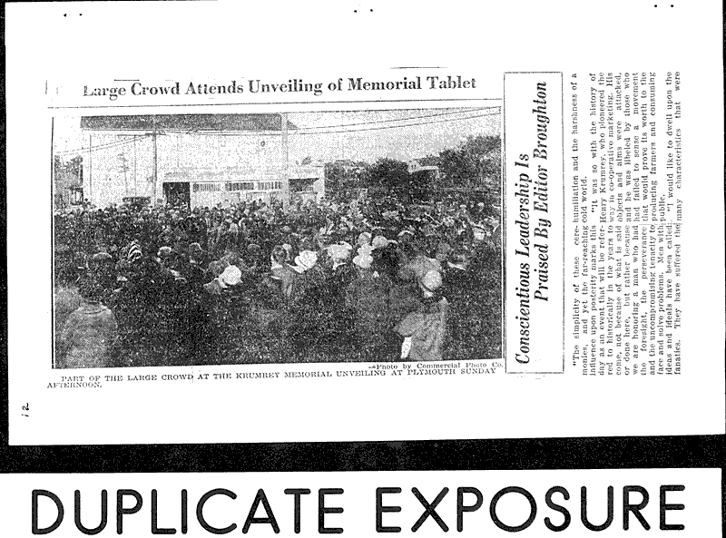 Tablet to Krumrey to be unveiled Thursday Date: 1927-10-11