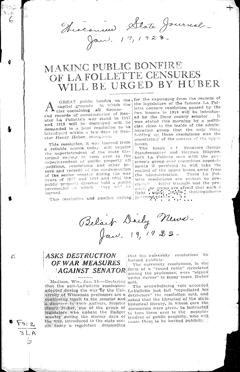  Source: Wisconsin State Journal Date: 1923-01-17