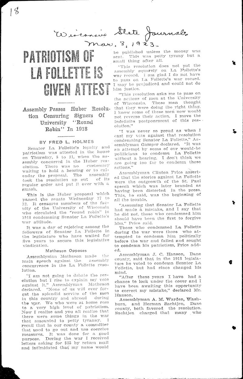  Source: Wisconsin State Journal Date: 1923-01-17