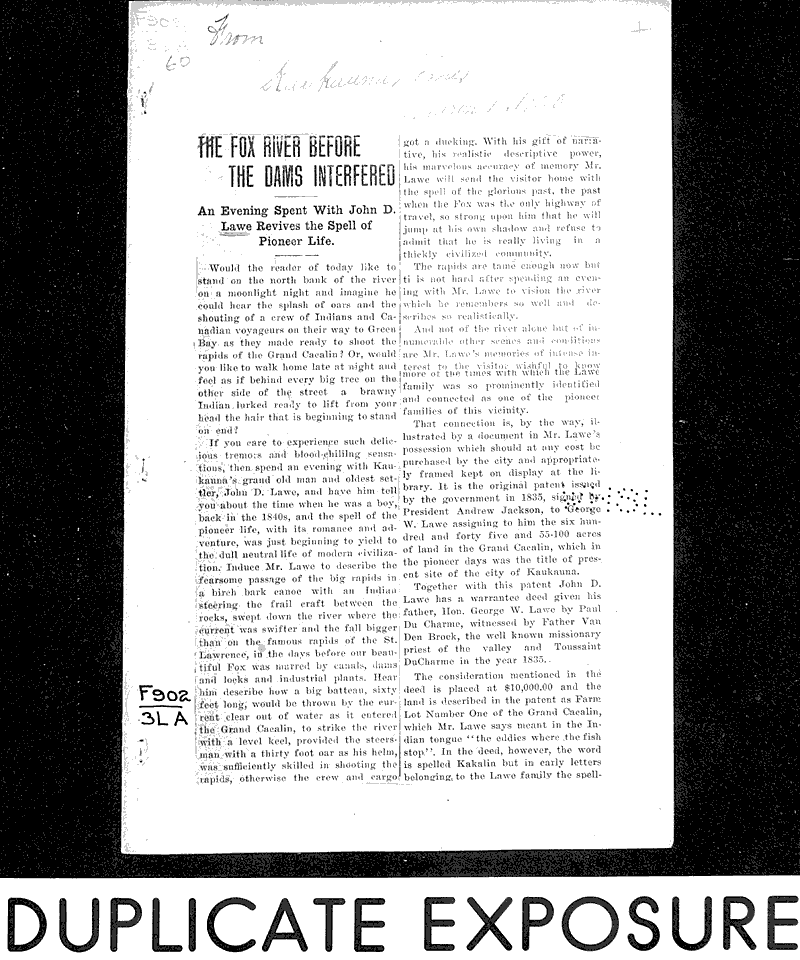 The Fox River before the dams interfered Newspaper Article/Clipping