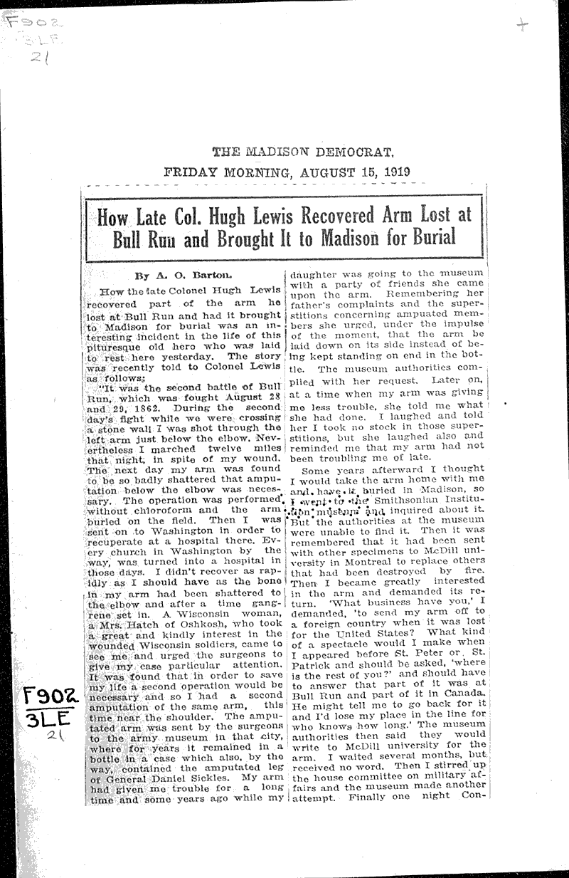  Source: Madison Democrat Topics: Civil War Date: 1919-08-15
