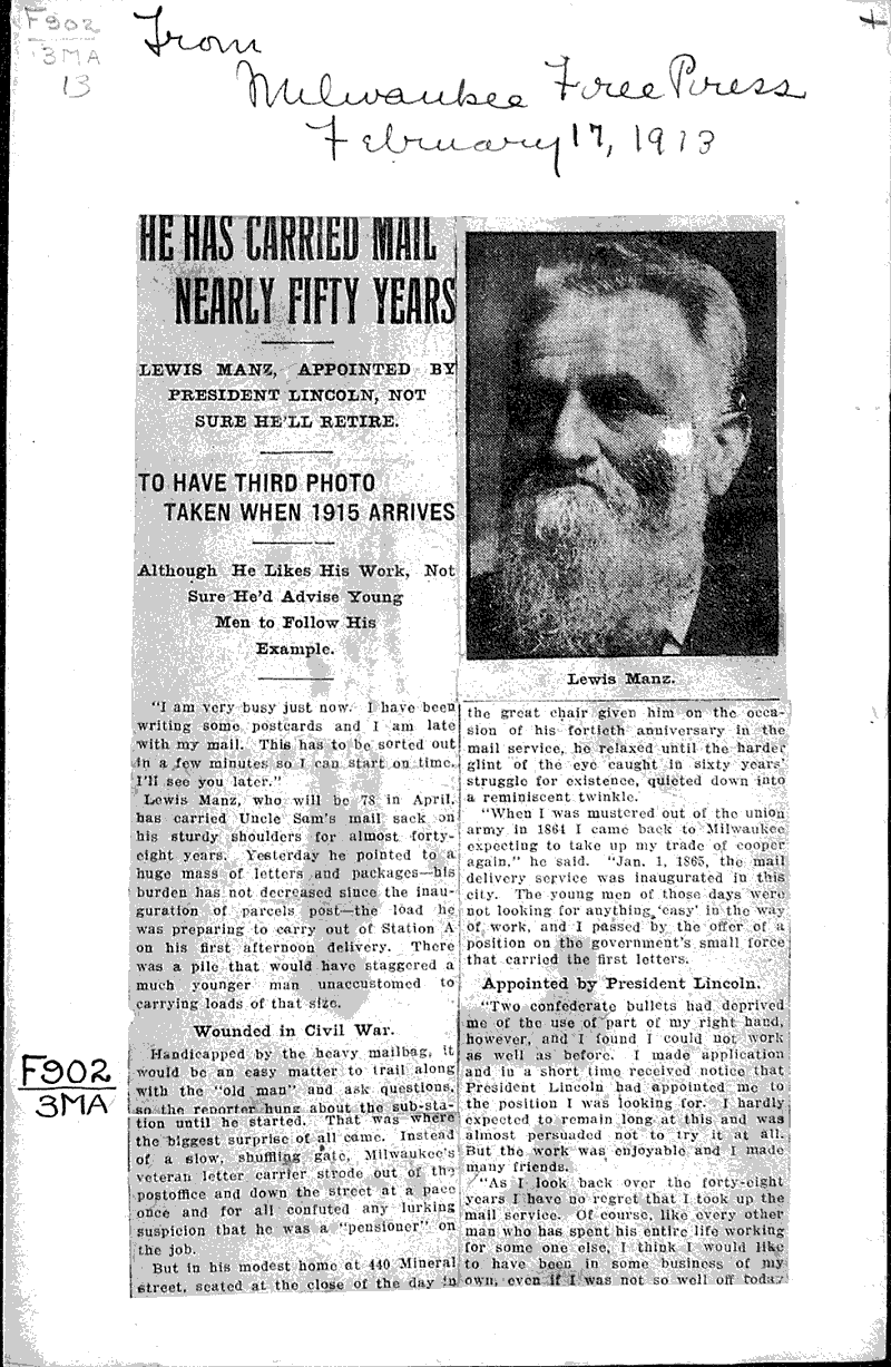  Source: Milwaukee Free Press Topics: Government and Politics Date: 1913-02-17