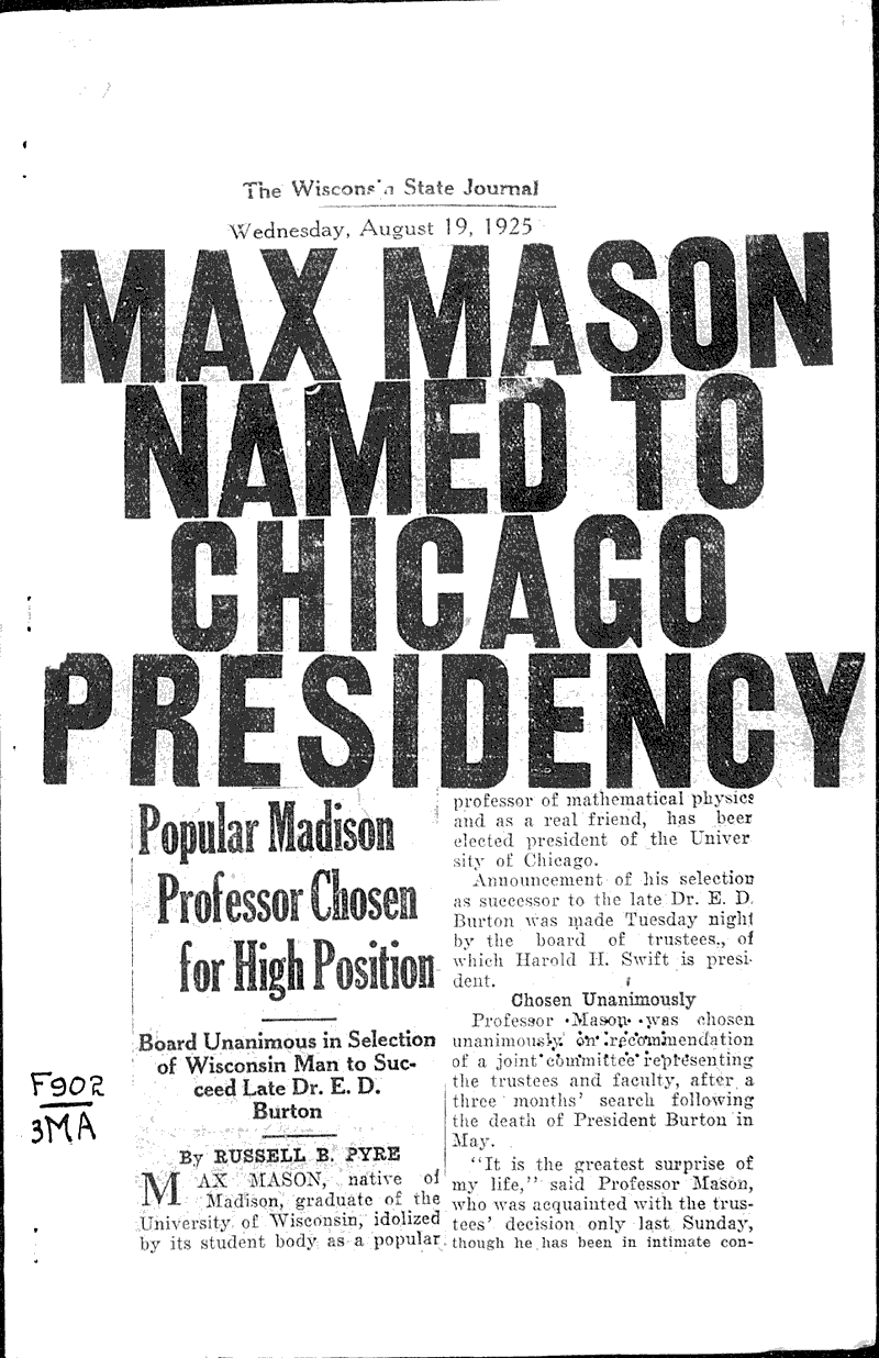  Source: Wisconsin State Journal Topics: Education Date: 1925-08-19