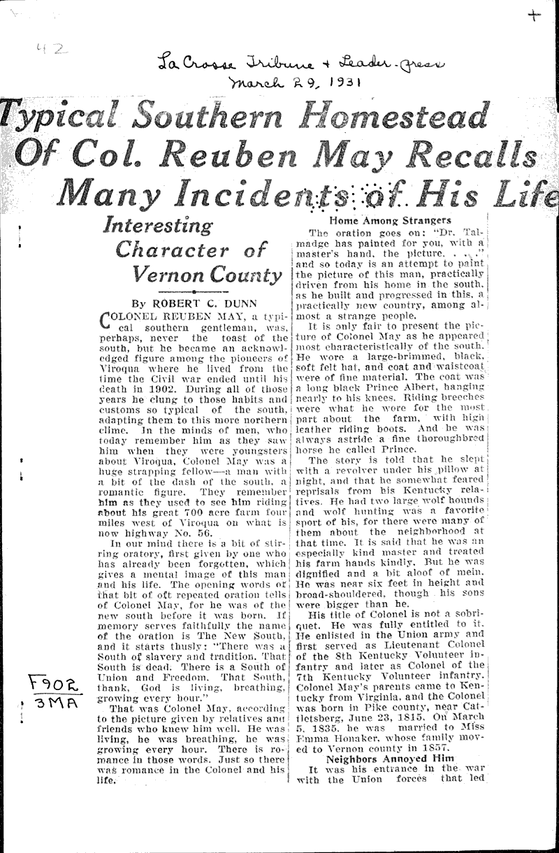  Source: La Crosse Tribune and Leader-Press Topics: Civil War Date: 1931-03-29
