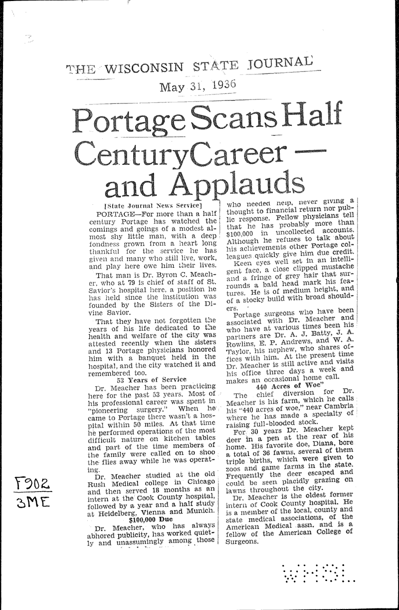 Portage scans half century career and applauds Newspaper Article