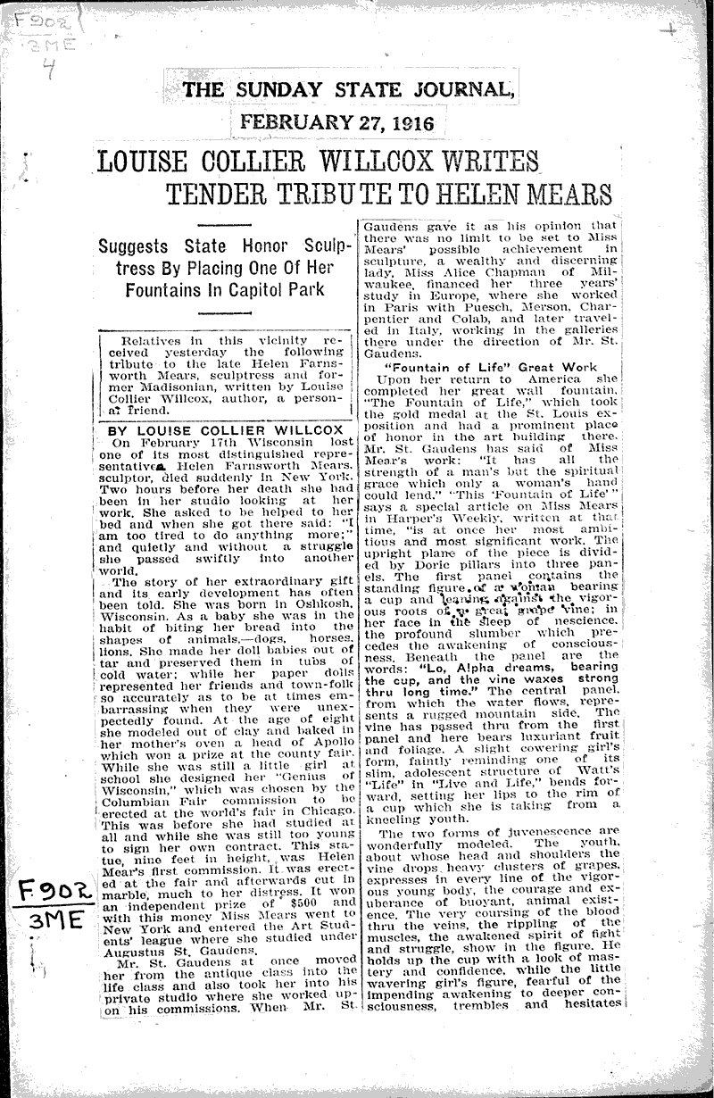  Source: Wisconsin State Journal Topics: Art and Music Date: 1916-02-27