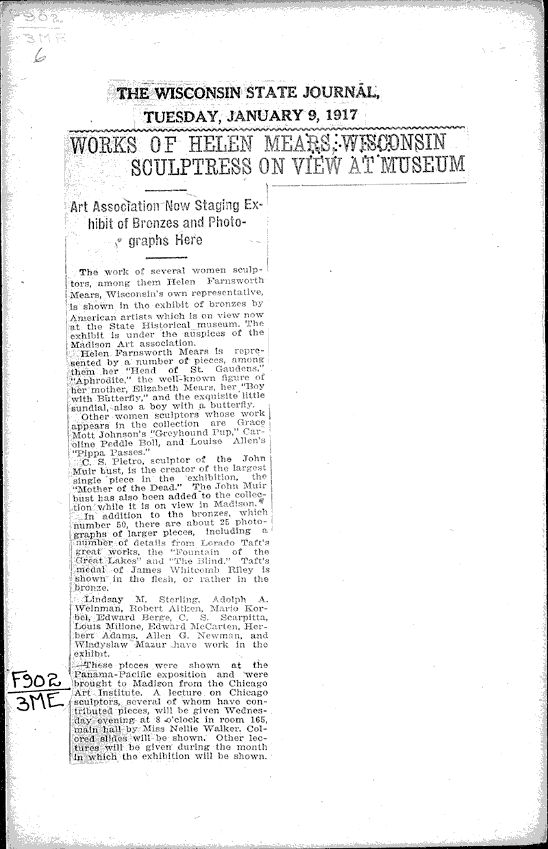  Source: Wisconsin State Journal Topics: Art and Music Date: 1917-01-09