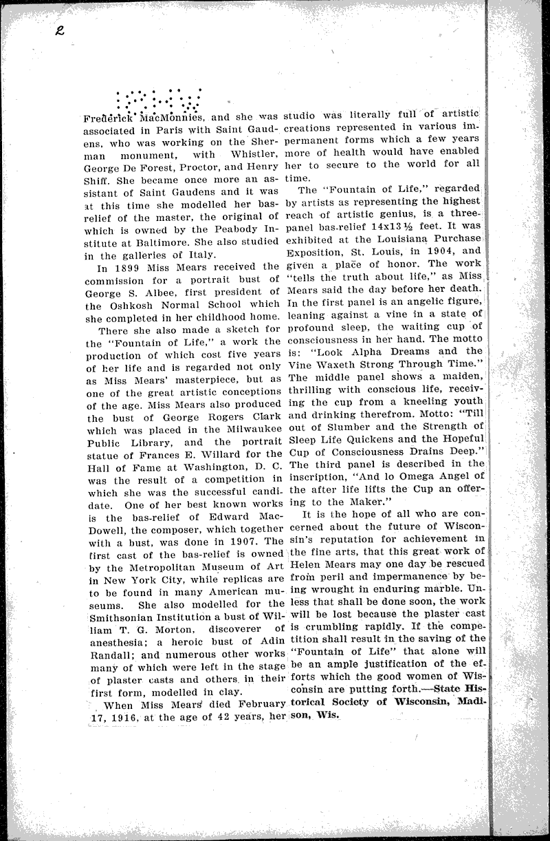  Source: Wisconsin History Bulletin Topics: Art and Music Date: 1927-03-??