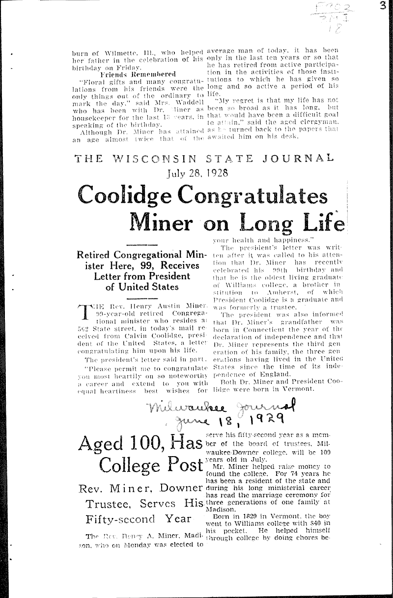  Source: Wisconsin State Journal Topics: Church History Date: 1927-07-03