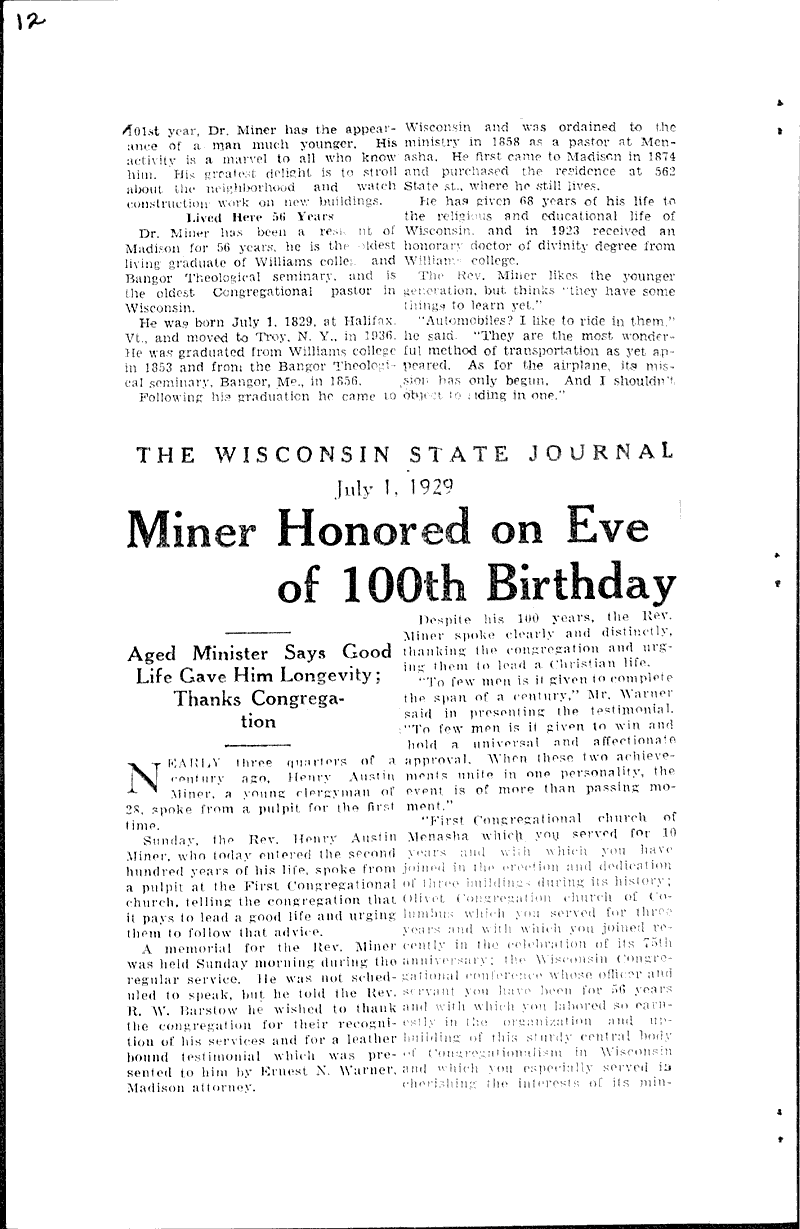  Source: Wisconsin State Journal Topics: Church History Date: 1929-07-01