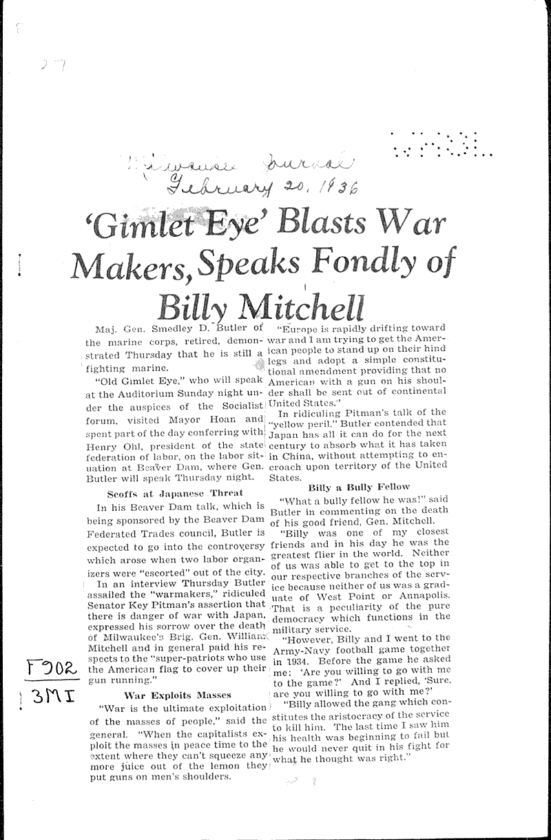  Source: Milwaukee Journal Topics: Wars Date: 1936-02-20