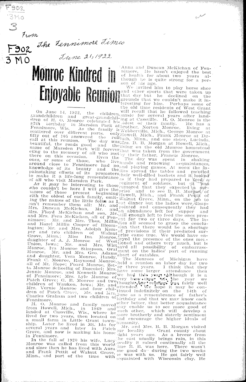 Monroe kindred in enjoyable reunion Newspaper Article/Clipping