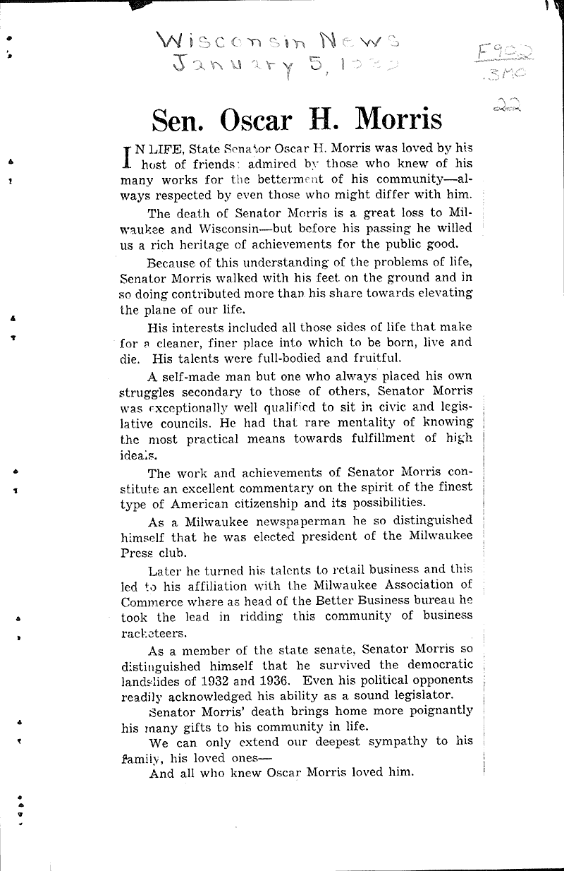  Source: Wisconsin News Date: 1939-01-05