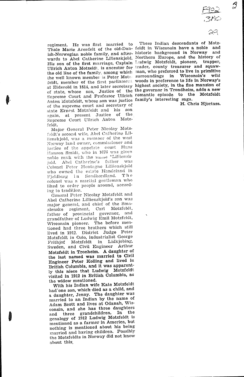 Lineage of Ludvig Motzfeldt traced back for 400 years Source: Antigo Journal Date: 1934-01-26