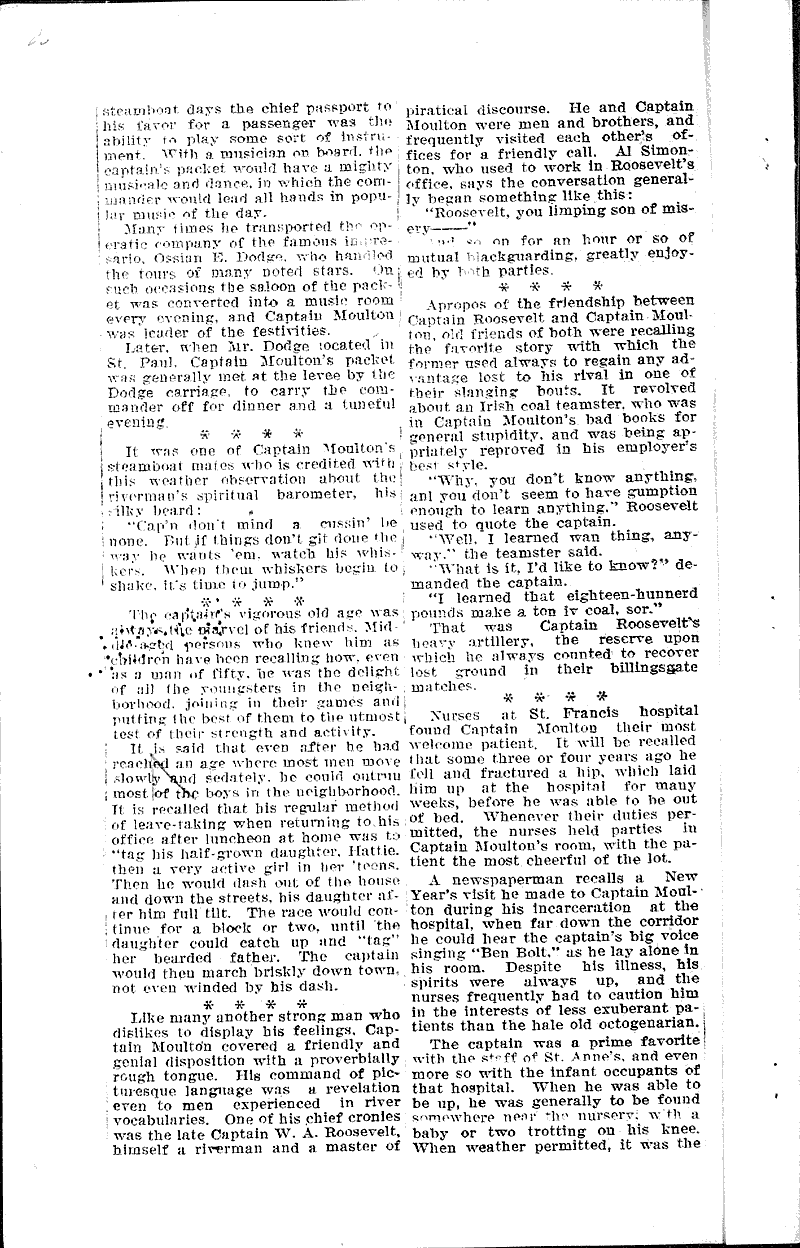 Of Captain Moulton Newspaper Article/Clipping Wisconsin Historical