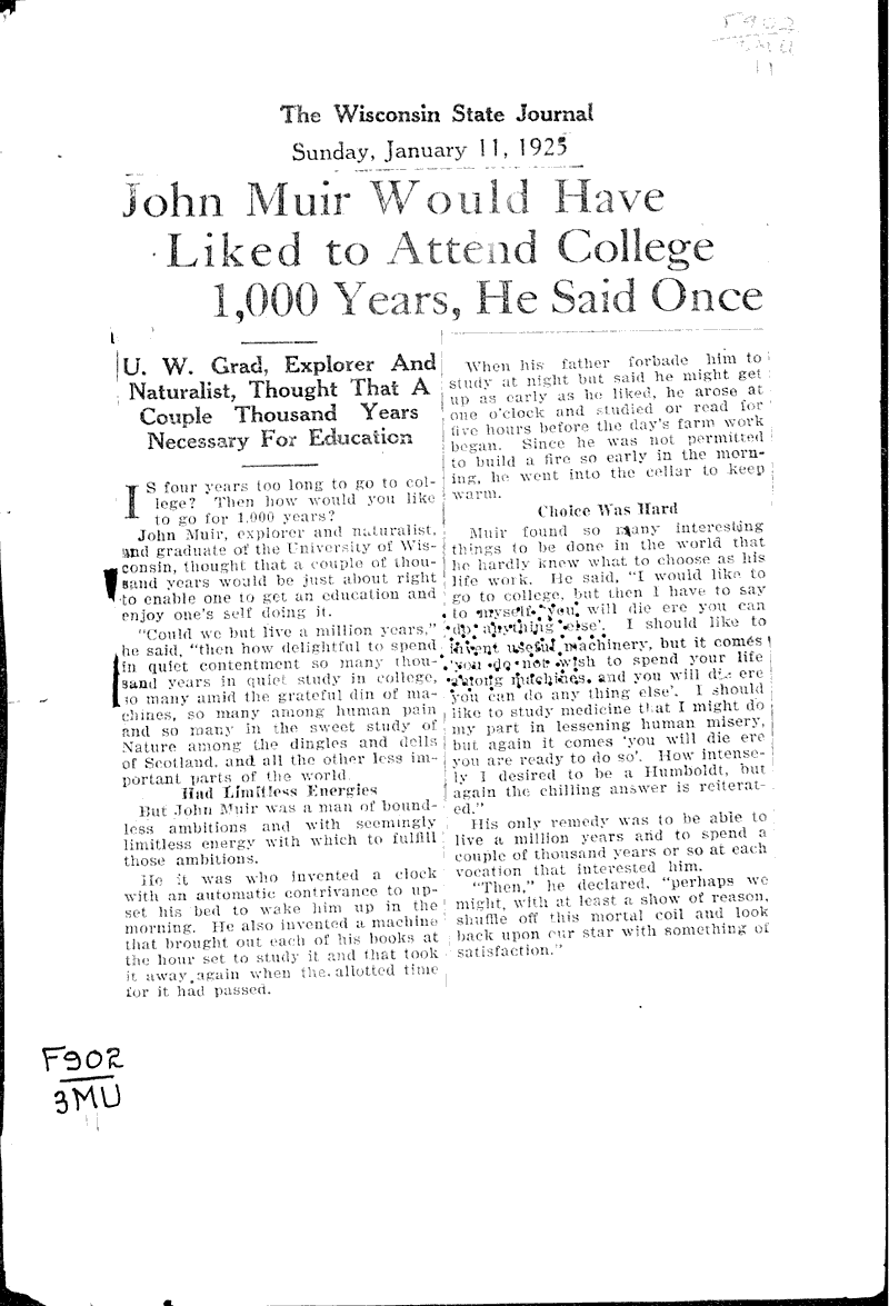  Source: Wisconsin State Journal Topics: Education Date: 1925-01-11