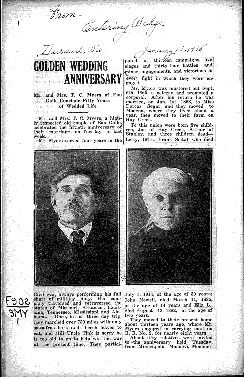 Golden wedding anniversary Newspaper Article/Clipping Wisconsin Historical Society