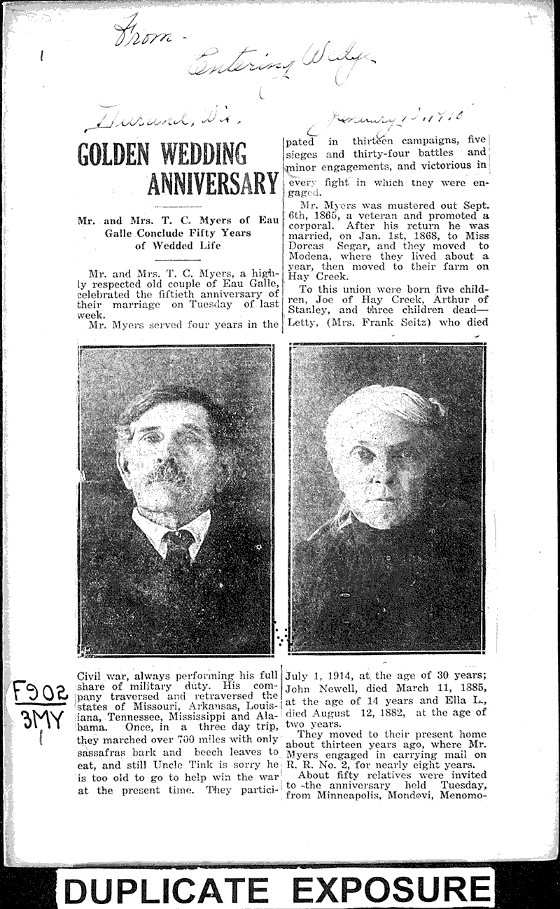 Golden wedding anniversary Newspaper Article/Clipping Wisconsin Historical Society