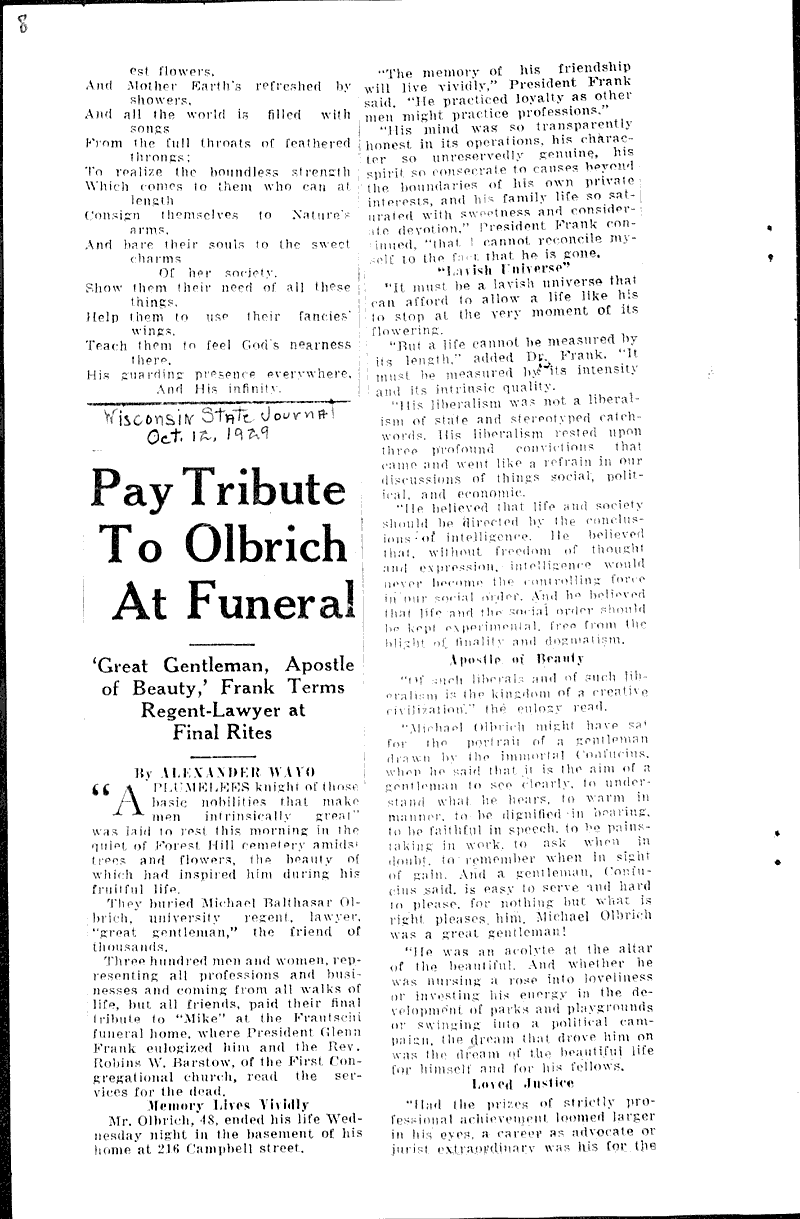 Pay tribute to Olbrich at funeral Newspaper Article/Clipping