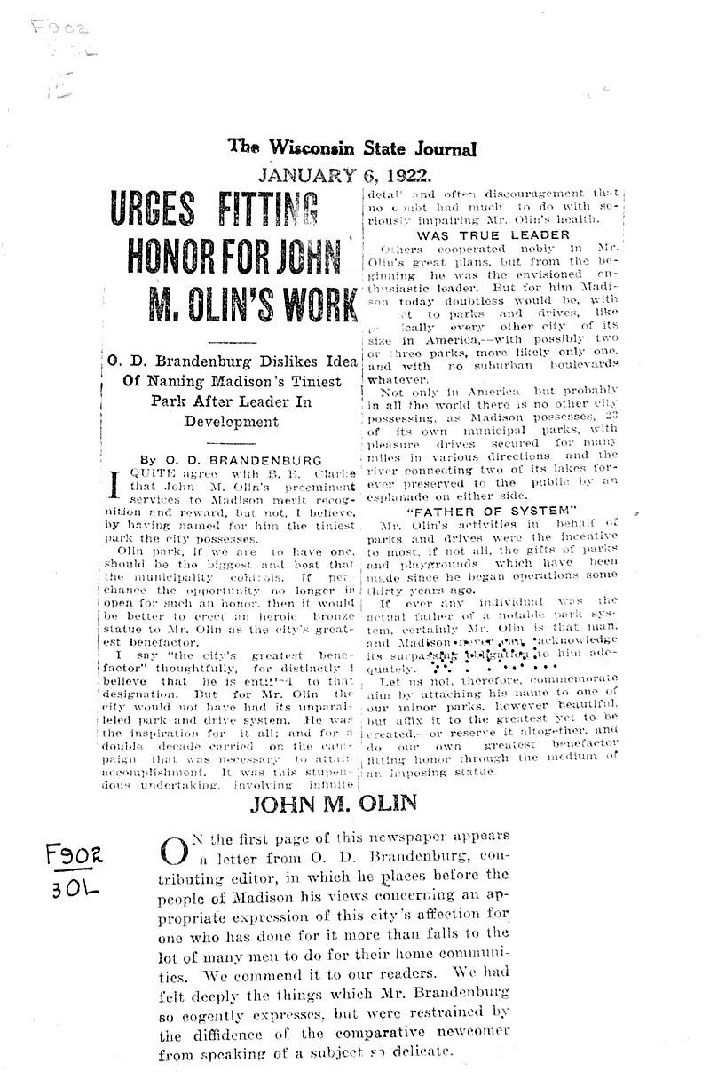  Source: Wisconsin State Journal Topics: Government and Politics Date: 1922-01-06