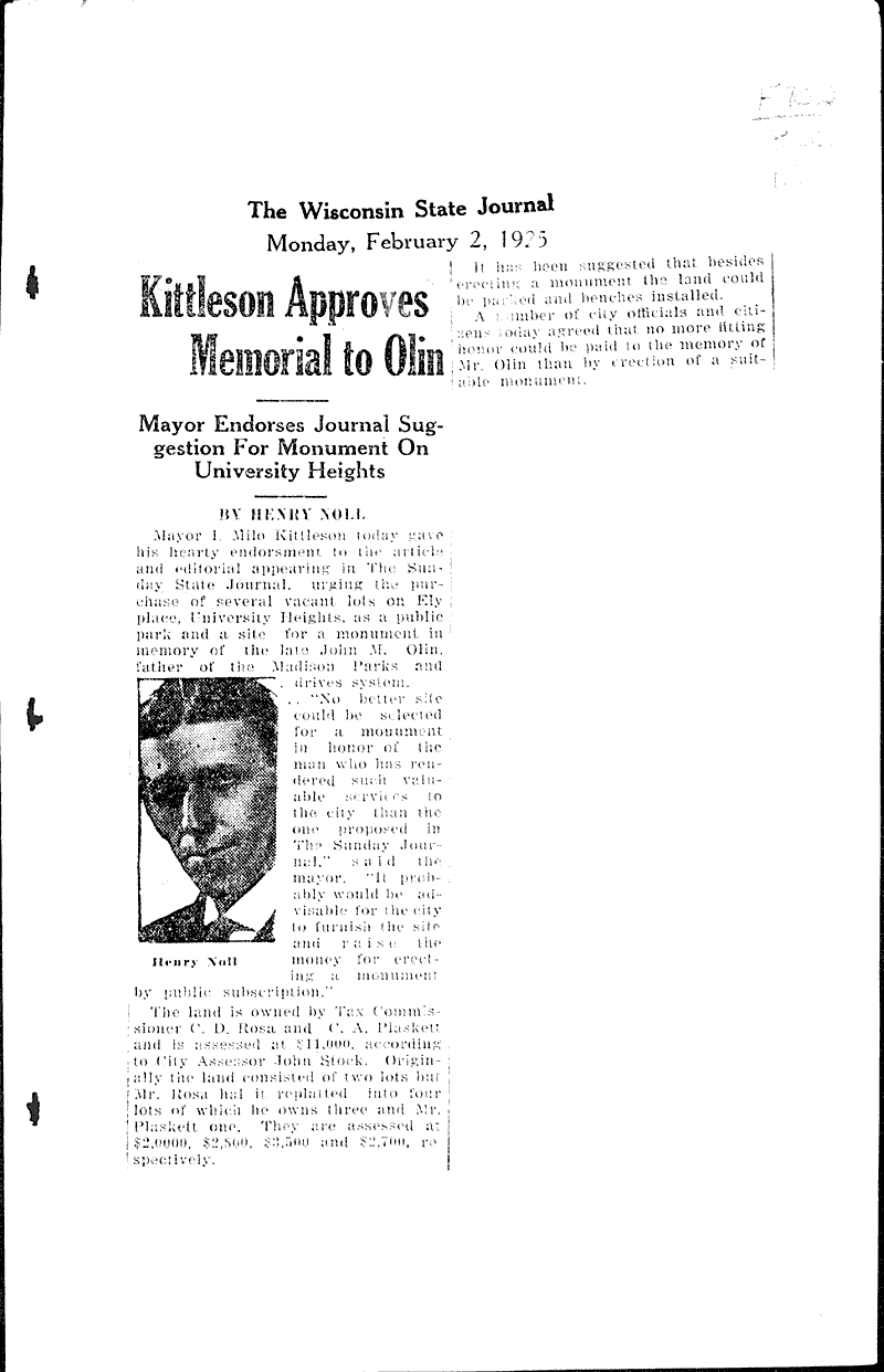  Source: Wisconsin State Journal Topics: Government and Politics Date: 1925-02-02