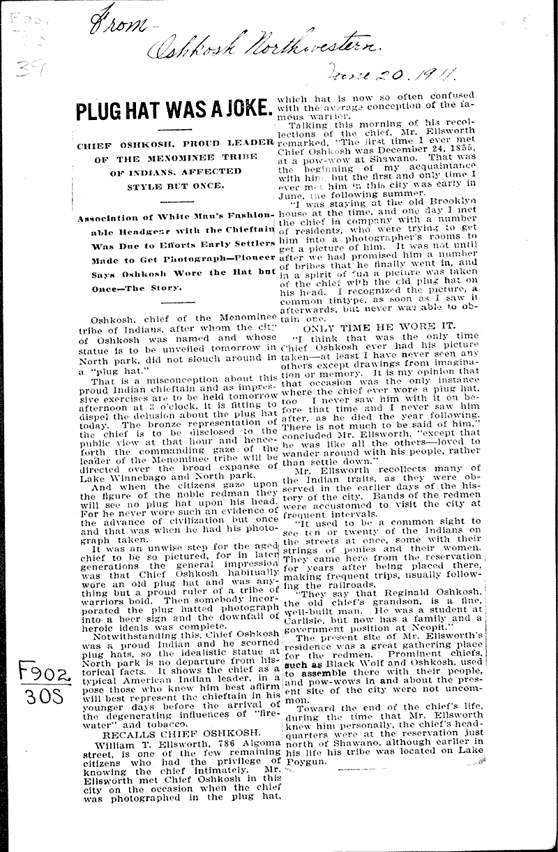 Source: Oshkosh Northwestern Topics: Indians and Native Peoples Date: 1911-06-20