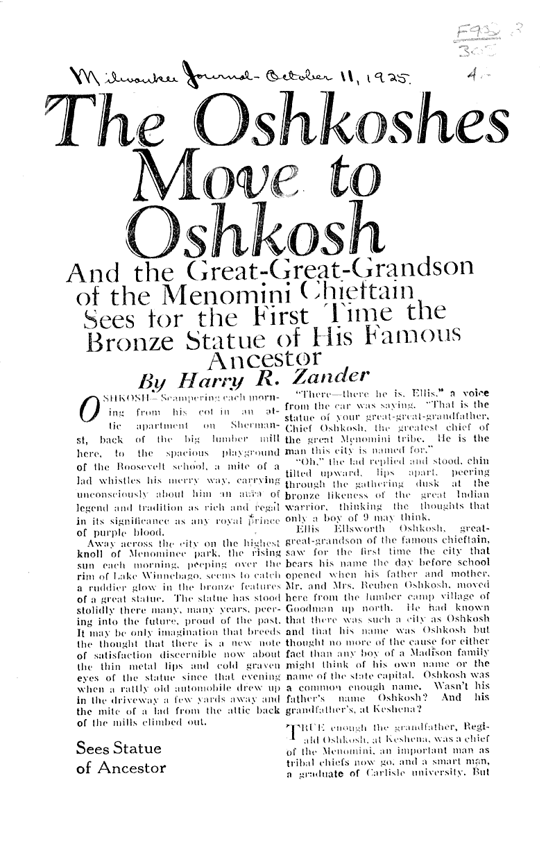 The oshkoshes move to oshkosh Newspaper Article/Clipping Wisconsin