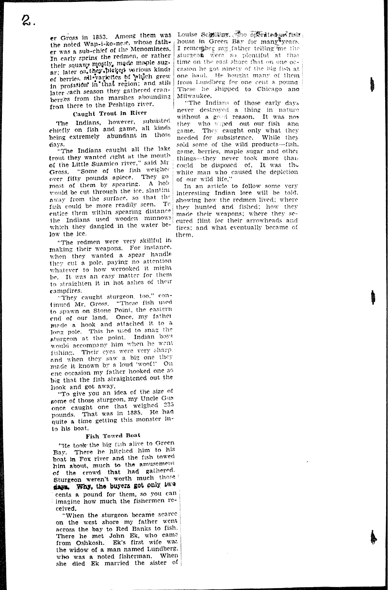 Chief oshkosh's mother born at little suamico Newspaper Article