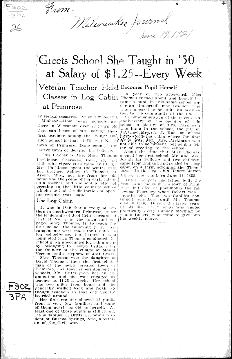 Source: Milwaukee Journal Topics: Education Date: 1921-06-19