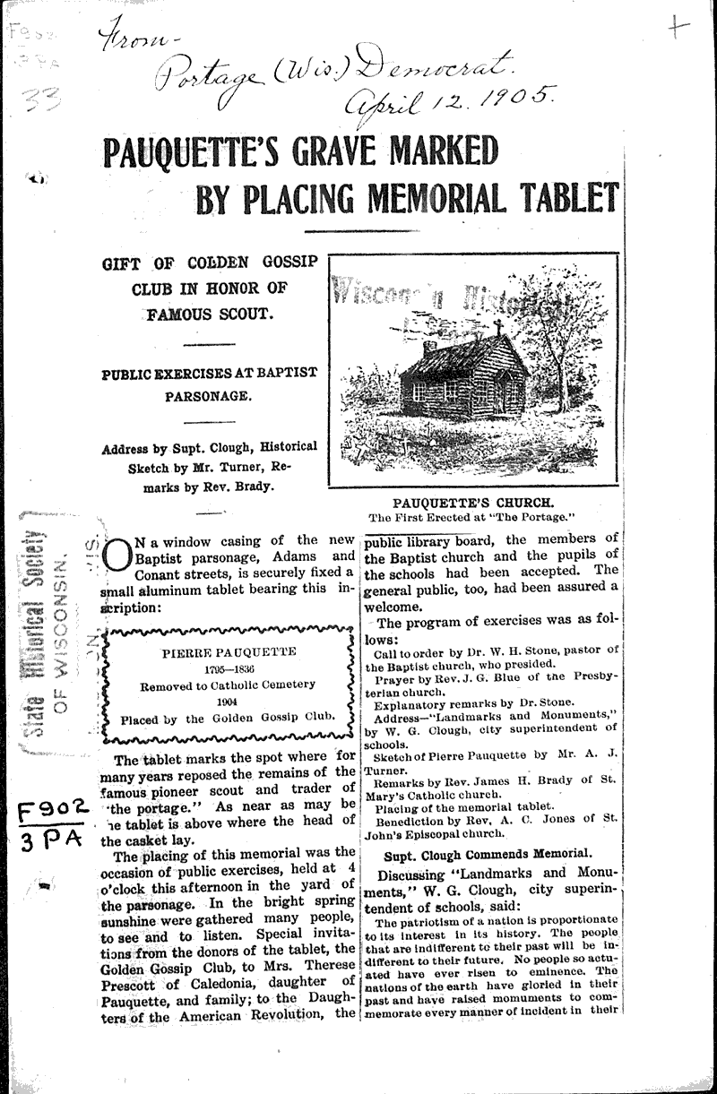  Source: Portage Democrat Date: 1905-04-12