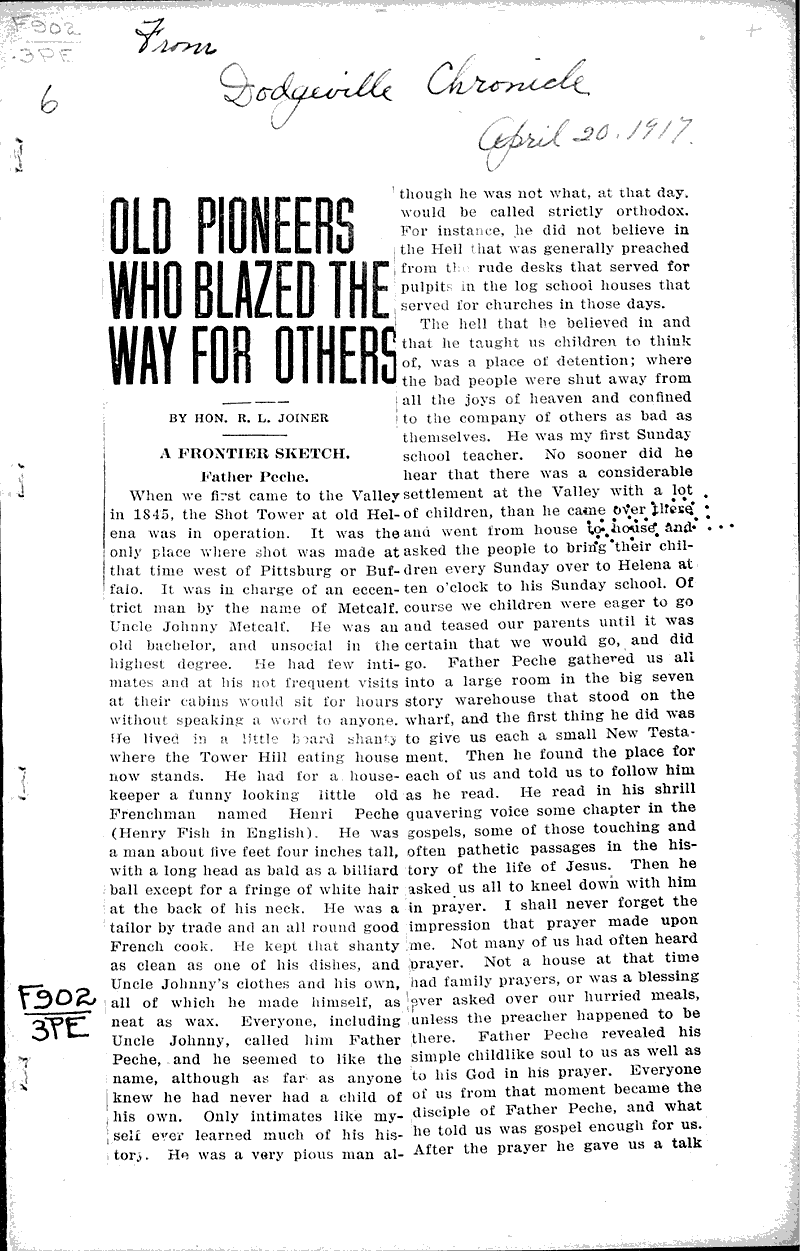  Source: Dodgeville Chronicle Topics: Voyages and Travels Date: 1917-04-20