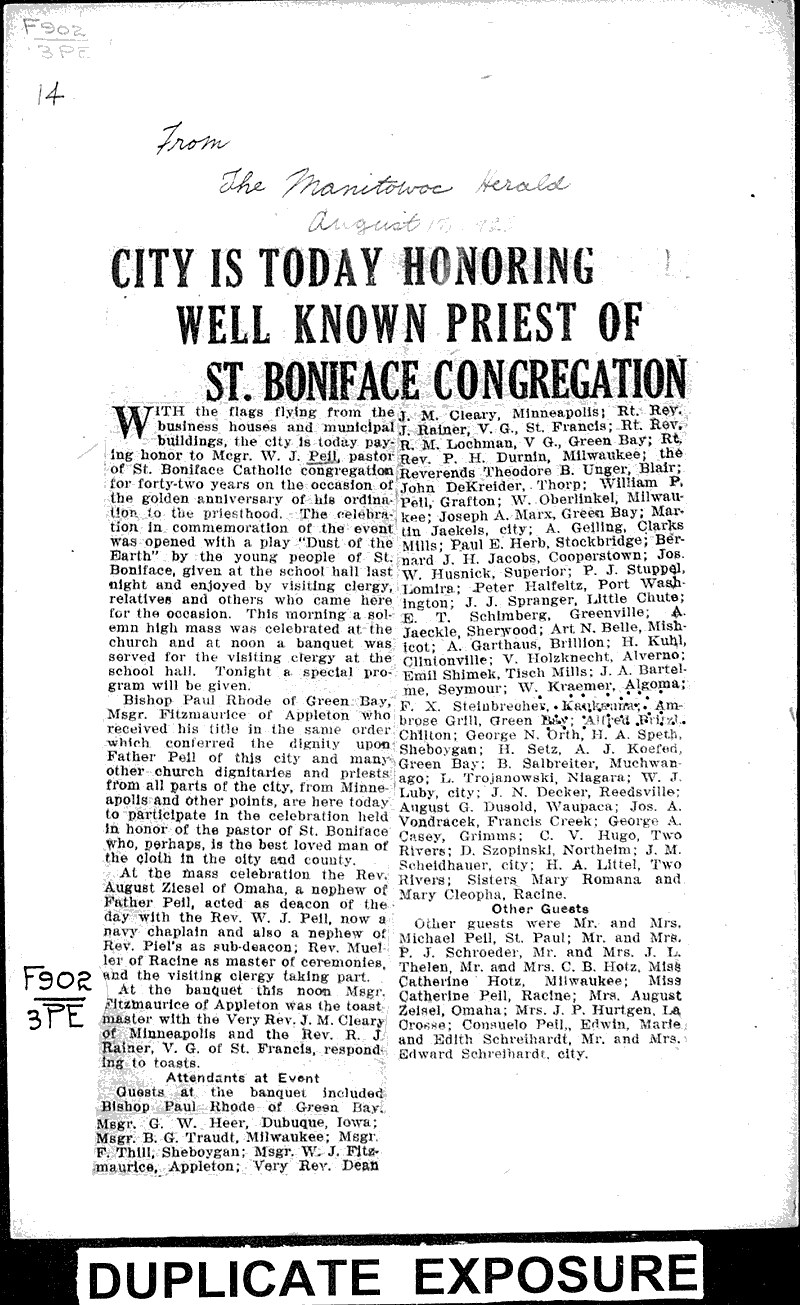  Source: Manitowoc Herald Topics: Church History Date: 1922-08-17