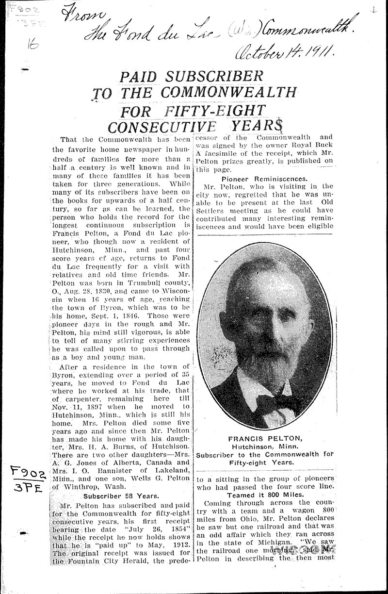  Source: Fond du Lac Commonwealth Date: 1911-10-14