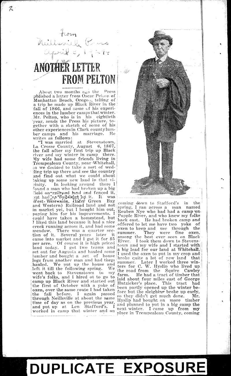 Tells of old times on Black River Newspaper Article/Clipping