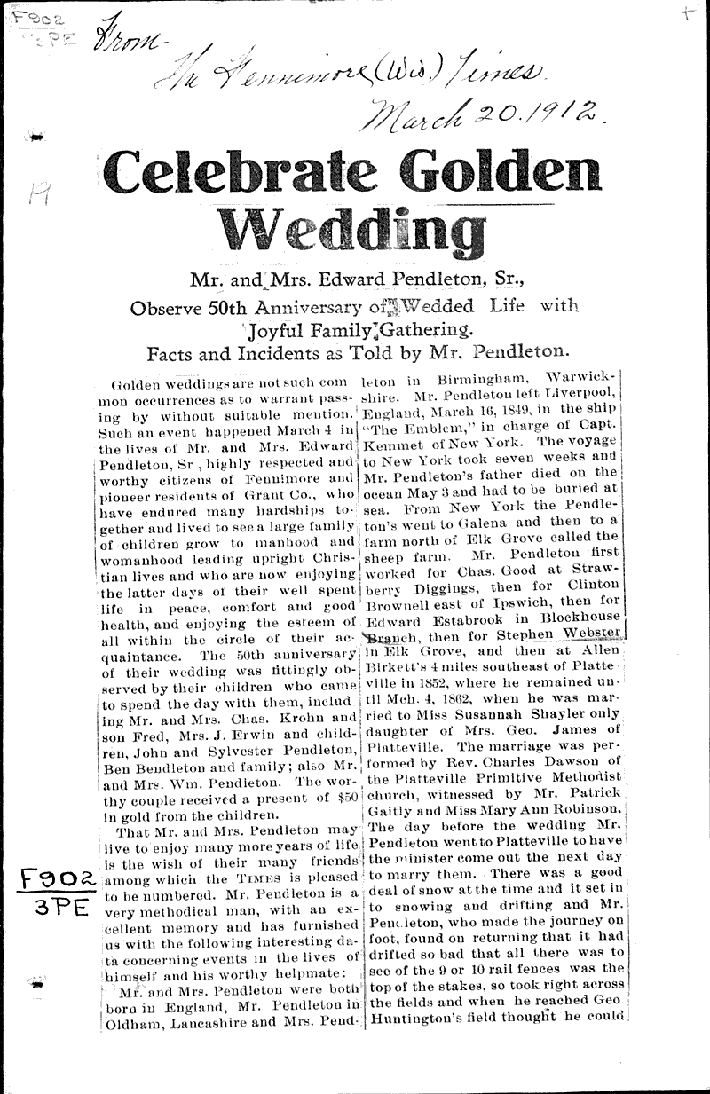 Celebrate golden wedding Newspaper Article/Clipping Wisconsin